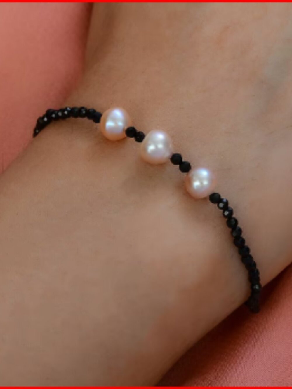 Gray Freshwater Pearl and Thai Black Spinel Bracelet in Sterling Silver